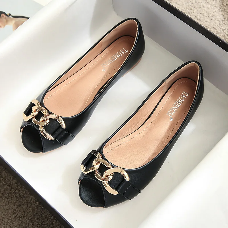 

2022 Spring Summer Fashion Women Flats Peep Toe Flats Comfortable Microfiber black apricot Shoes Woman Size 33-43