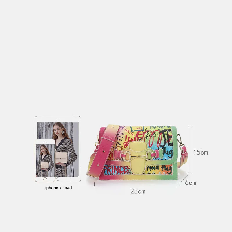 

Women's bag 2020 new messenger bag wild color graffiti diamond bag wide shoulder strap one-shoulder small square bag