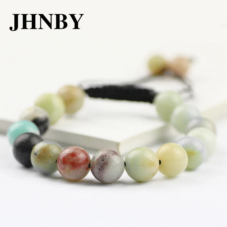 JHNBY Амазонит натуральный камень Для мужчин и Для женщин& браслет очарование 6/8/10/12 мм бусины плетеный/вставку внутрь эластичного ремешка для влюбленных, ювелирное изделие, Дропшип
