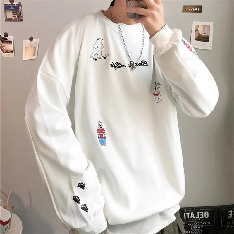 

new INS trend men's clothing men's clothing students Korean loose round neck embroidery velvet and thick clothes кофта мужская