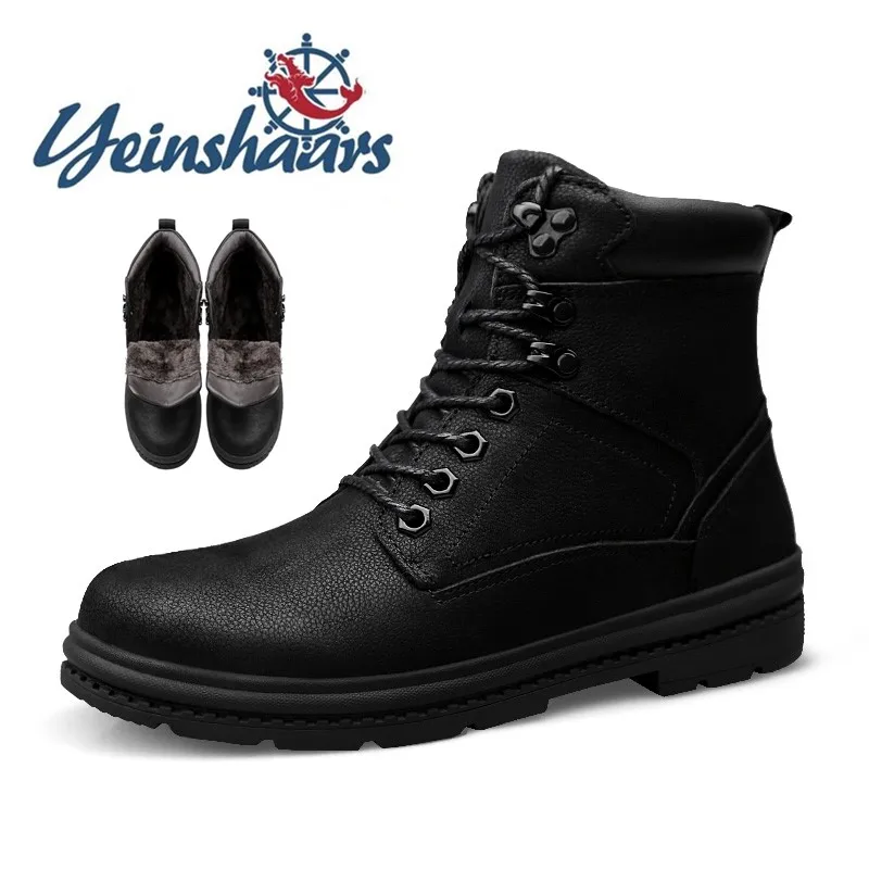 Роскошные теплые мужские зимние ботинки из натуральной кожи плюшевые ботильоны