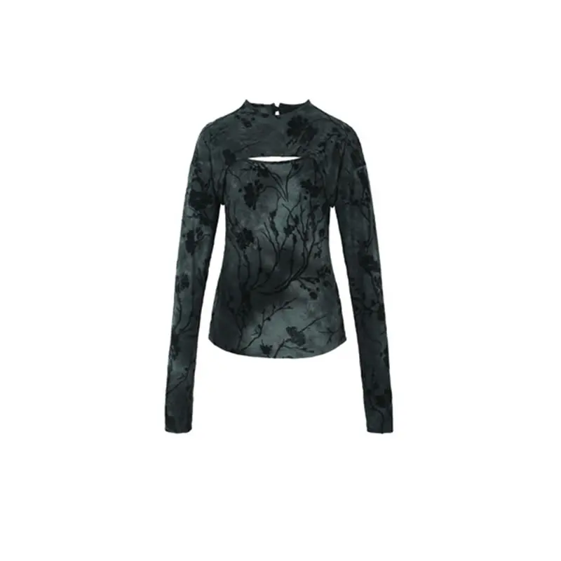 

XITAO Spring Autumn New Print T-shirt Hole Out Splicing Long Sleeve 2021 Fashion Trendy Women Pullover Vintage Top GCC4365