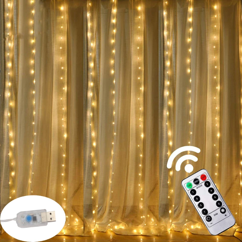 

Remote LED String Lights Curtain USB Battery Fairy Lights Garland Led Wedding Party Christmas For Window Home Outdoor Decor