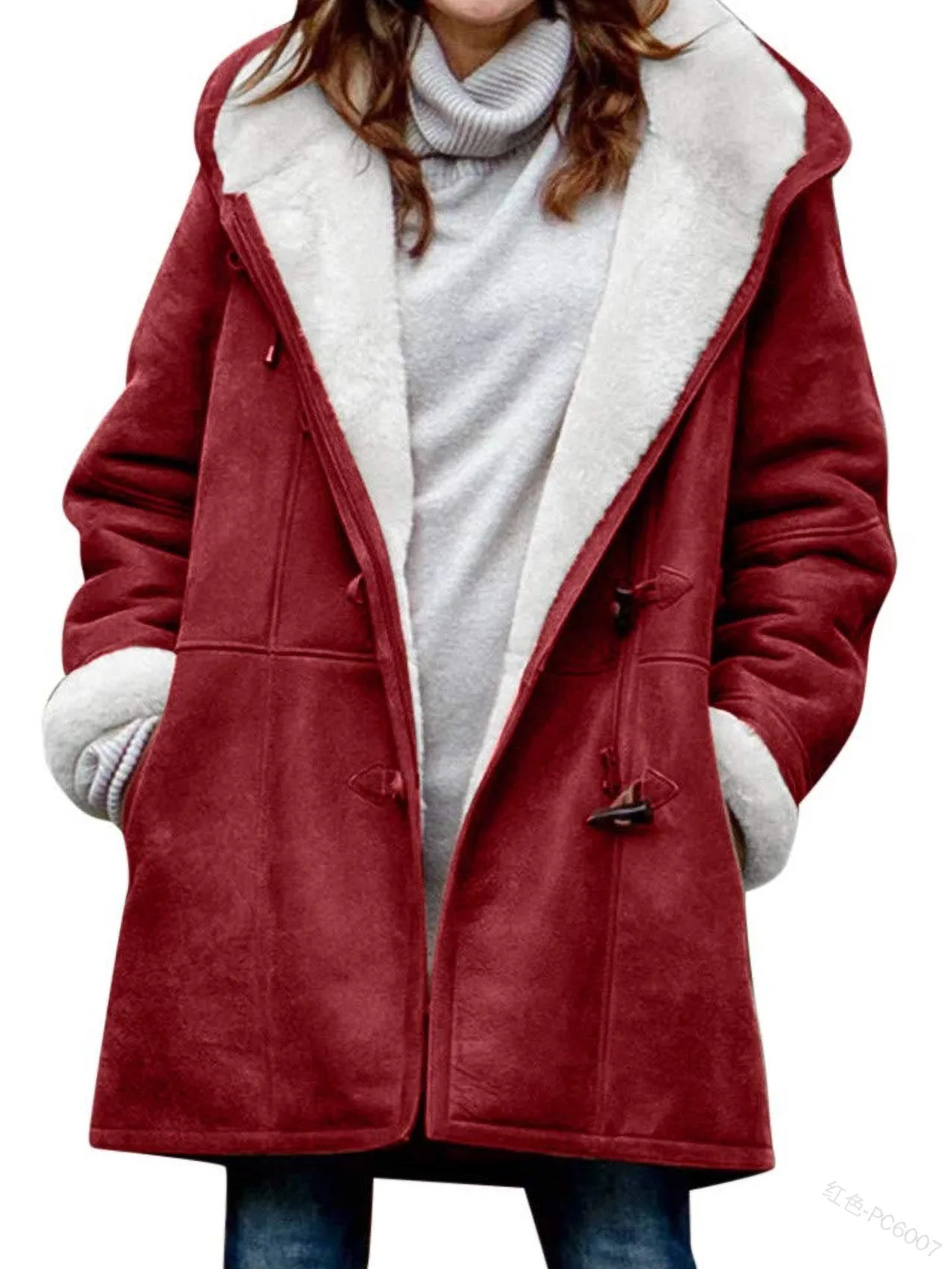 

Women Wool Coat 2021 New Top Fluffy Collar Pocket Women's Coat Winter Long Solid Color Wool Coat Women Wadded Overcoat Donsignet