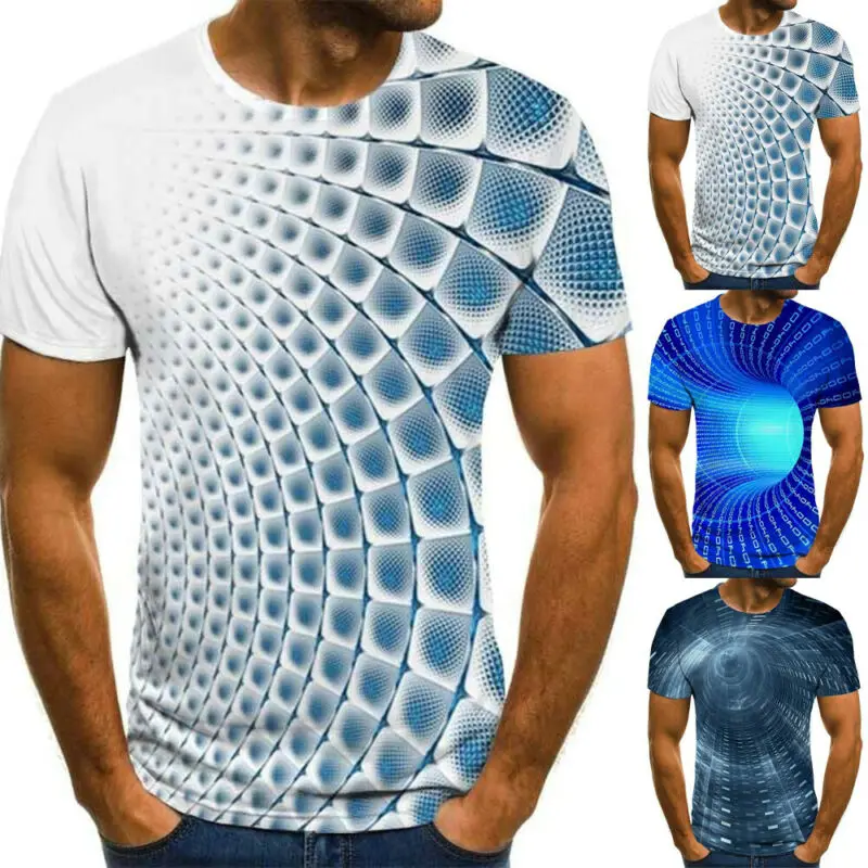 

Men Geometric 3D Digital Printing Fashion Short Sleeve Summer T-shirt Casual Top