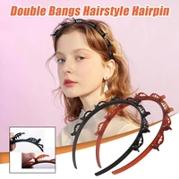 hot selling personality ladies convenient bangs clip net red headband headband multi layer hollow woven headband