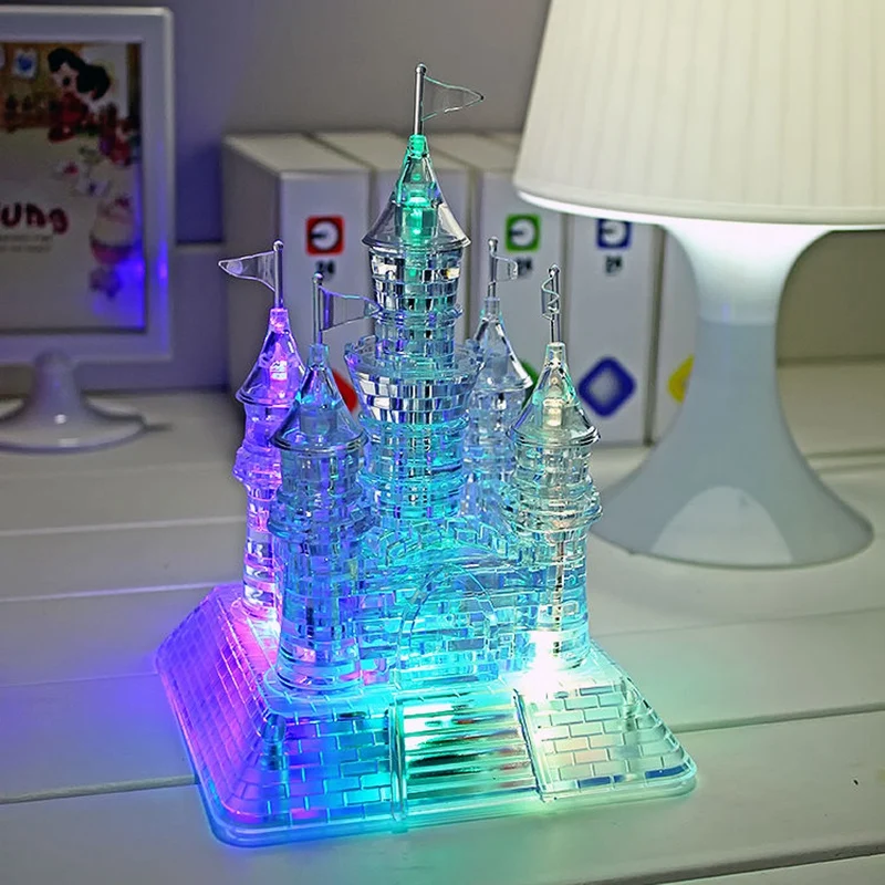 

3D Assembly Crystal Castle Puzzle 3D Musical Jigsaw With Beautiful Light-Up Educational Kids Building Toy