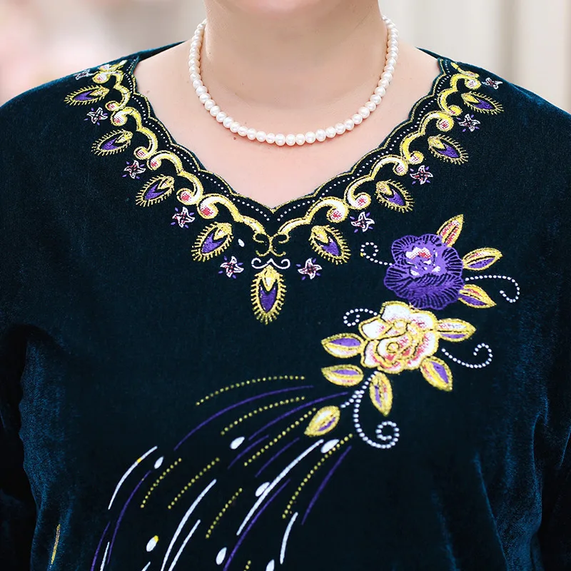 Женская бархатная блузка для пожилых женщин золотистая с длинным рукавом и