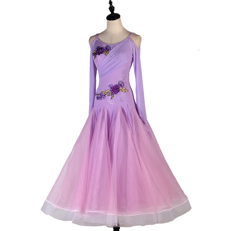 

Ballroom Dance Dress Adult Long Sleeve Elegant Waltz Tango Dance Skirt Women Dark Blue Ballroom Competition Dancing Dresses