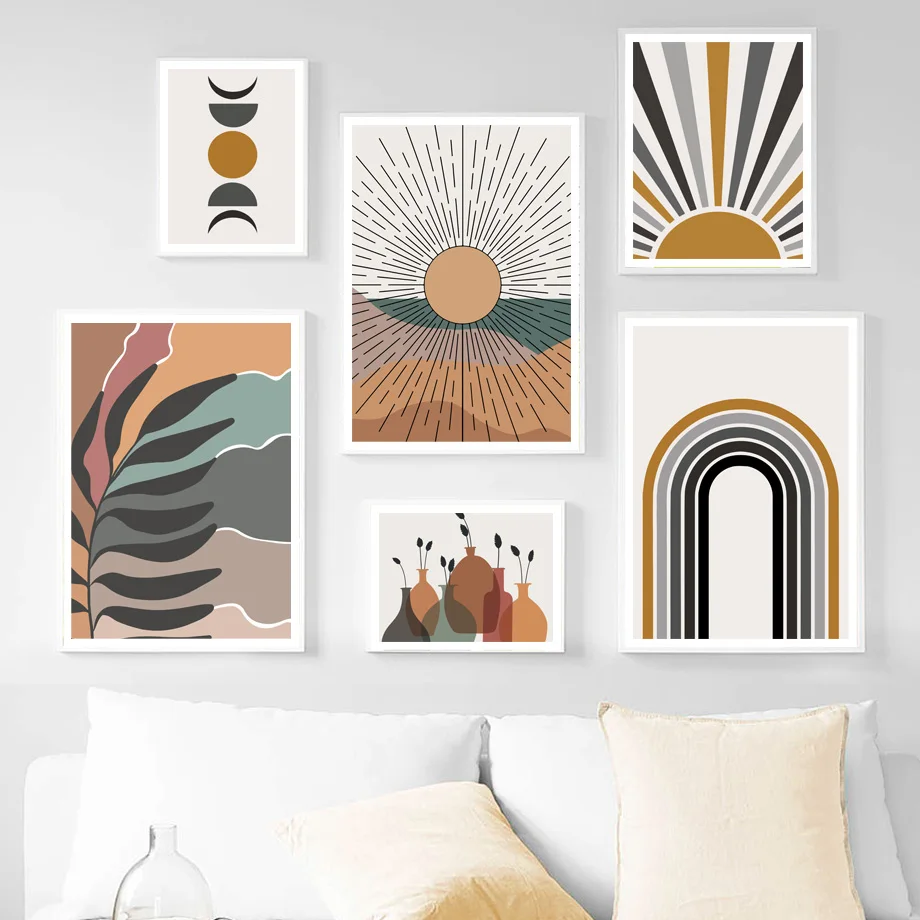 Настенная картина с изображением солнца луны растений Листьев геометрических