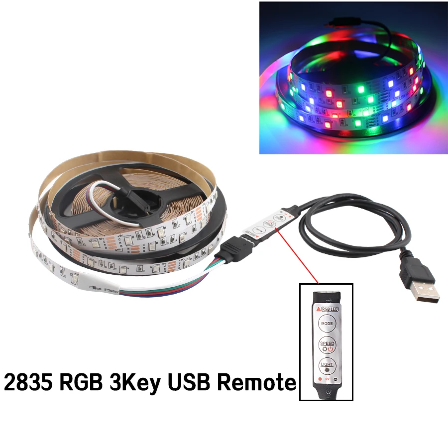

5V USB LED RGB Strip Lights 5 V Volt Tape RGB Led Strip Light 2835 0.5M 1M 2M 3M 4M 5 M Ledstrip Desktop Screen TV Backlight