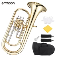 ammoon brass b flat baritone horn bb piston style gold lacquer surface wind instrument with brass woodwind aeccessaries