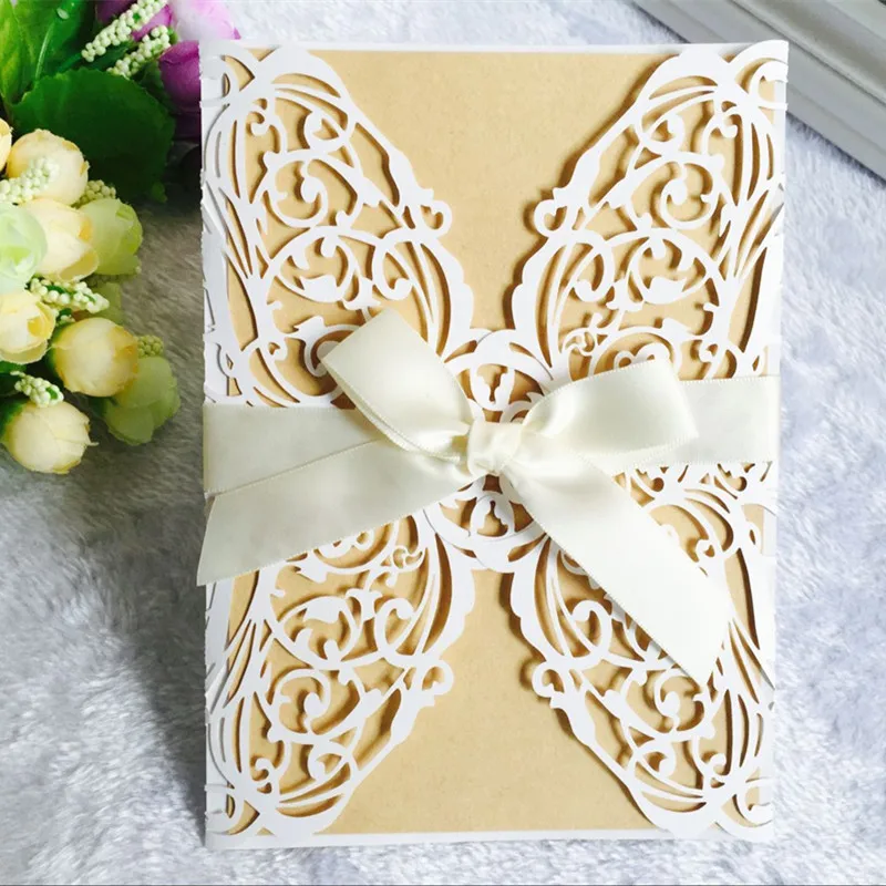 

1Pcs Hollow Out Wedding Invitation Card Lace Openwork Invitation Cards Laser Cut Elegant Pattern Holiday Christmas Party Decor