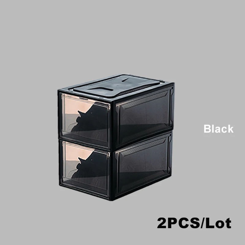 black S 2pcs Большая коробка для хранения обуви органайзер для обуви на высоком каблуке кроссовки полка для обуви стек для мужчин и женщин полка для обуви Флип-бокс обувной шкаф - Цвет: black S 2pcs