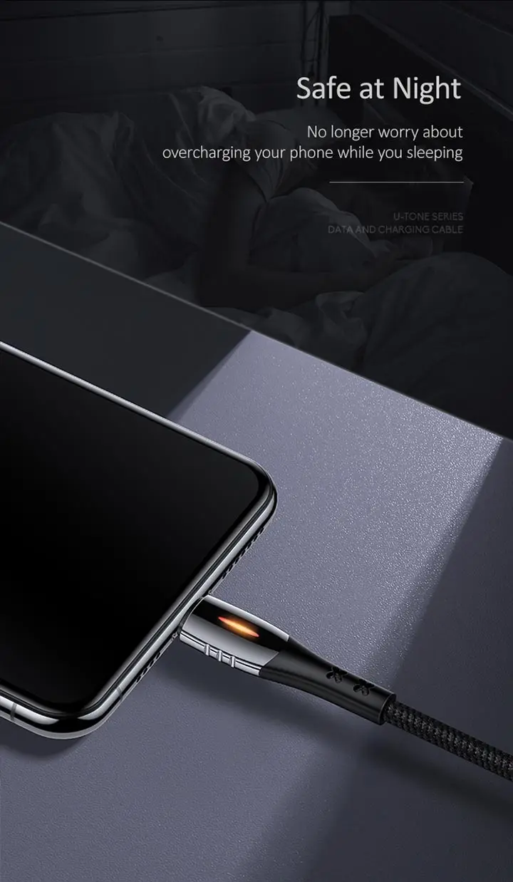 USAMS кабель для iPhone, смарт-кабель с автоматическим выключением питания, светильник для iPhone 5S 6 7 8 X XS 6s se, кабели для быстрой зарядки iPad