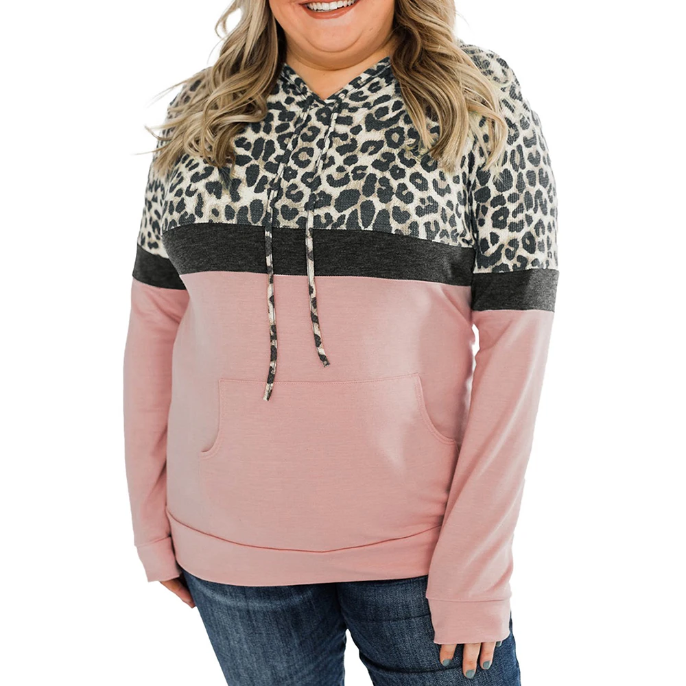 

Женская одежда 2021 Осенняя цветная толстовка с капюшоном с леопардовым принтом Большие размеры свитшот с длинным рукавом Повседневные топы ...