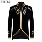 Мужской бархатный пиджак PYJTRL с вышивкой в британском стиле, золотистый бархатный пиджак дворцового принца, блейзер в полоску с вышивкой для свадьбы, жениха, певца