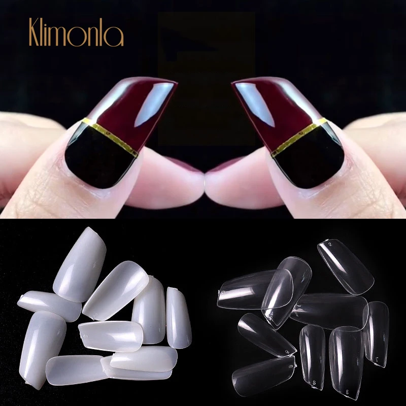 

500Pcs Professional False Nails Milky White Clear Color Nail Art Sheet UV Gel Tip Full Cover Lipstick Style Slim Manicure Tool