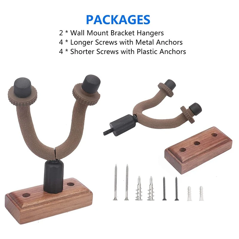 

2 Pack Guitar Hangers Wall Mounts Holder Stand for Acoustic Electric Guitar Bass Ukulele,Black Walnut Wood