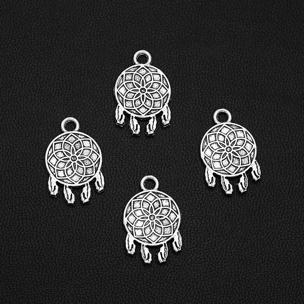 

20pcs/Lots 12x18mm Antique Silver Plated Dreamcatcher Charms Flower Pendants For Handmade Making DIY Tibetan Findings Jewelry