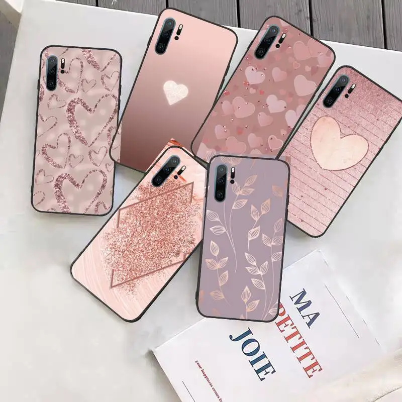 

Gold Rose Love heart Bling Phone Case Funda For Huawei P9 P10 P20 P30 Lite 2016 2017 2019 plus pro P smart