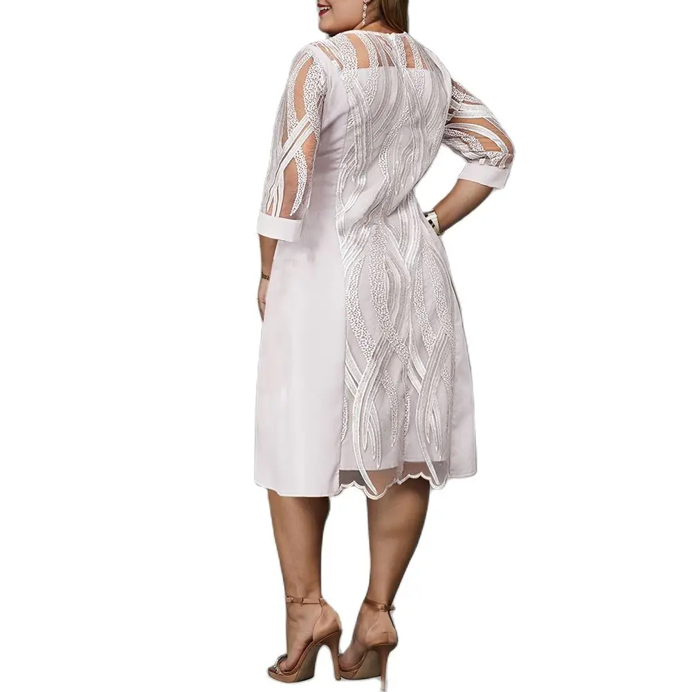 

Plus Size Women Casual Dress Elegant Mesh Embroidered Wedding Party Dress 2021 New Birthday Club Outfits Summer Dresses 4XL 5XL