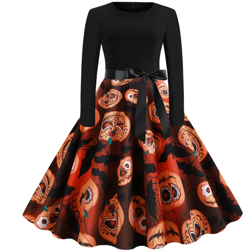 Женская одежда на Хэллоуин пасхальное платье зимнее с круглым вырезом и длинными