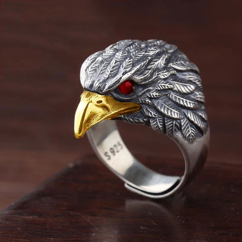 

Original Design Japan And South Korea Trend Retro Exaggerated Domineering Eagle Opening Adjustable Men's Silver Ring