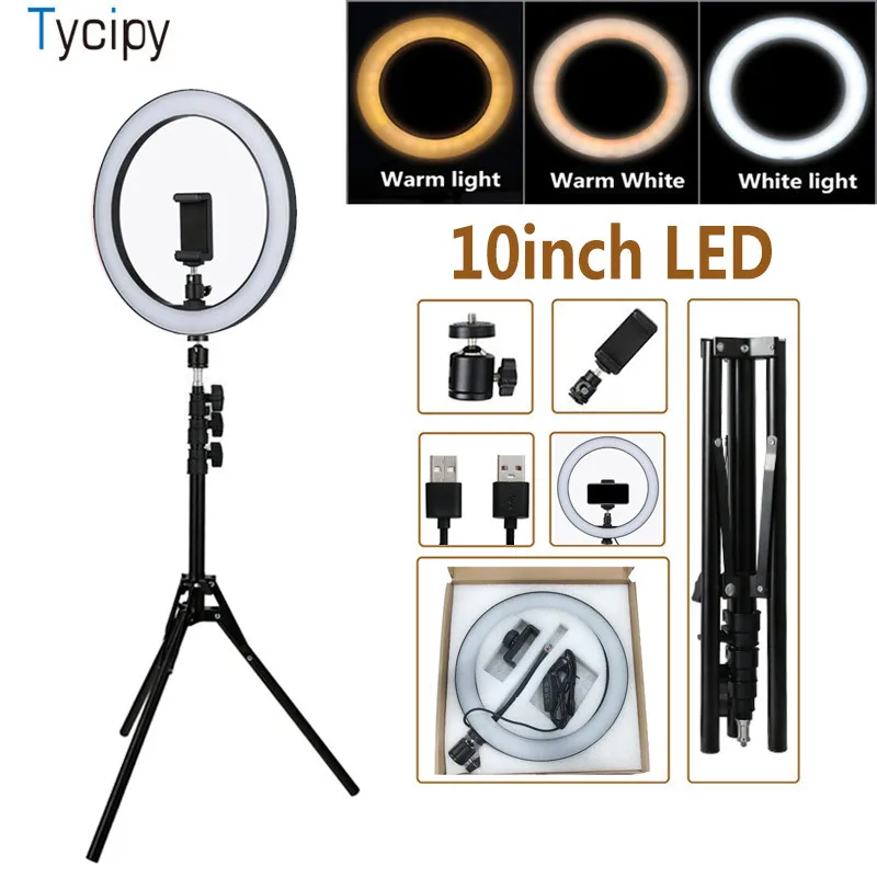 Tycipy 10 дюймов 120 шт. светодиодный кольцевой светильник 2700K~ 5500K для фотостудии с 1,6 м штативом, подставкой, держателем телефона для Xiaomi iPone