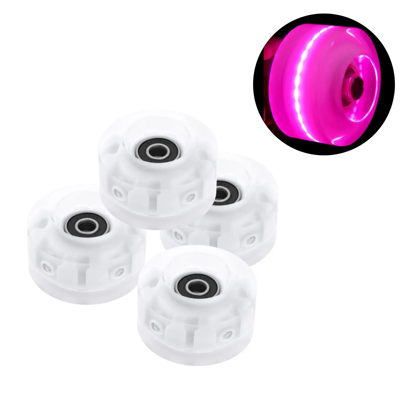 

4 Pack Roller Skate Wheels Outdoor Light Up LED Quad Rollerskate Parts Tool Wheels, 32mmx58mm with Bearings and Cores