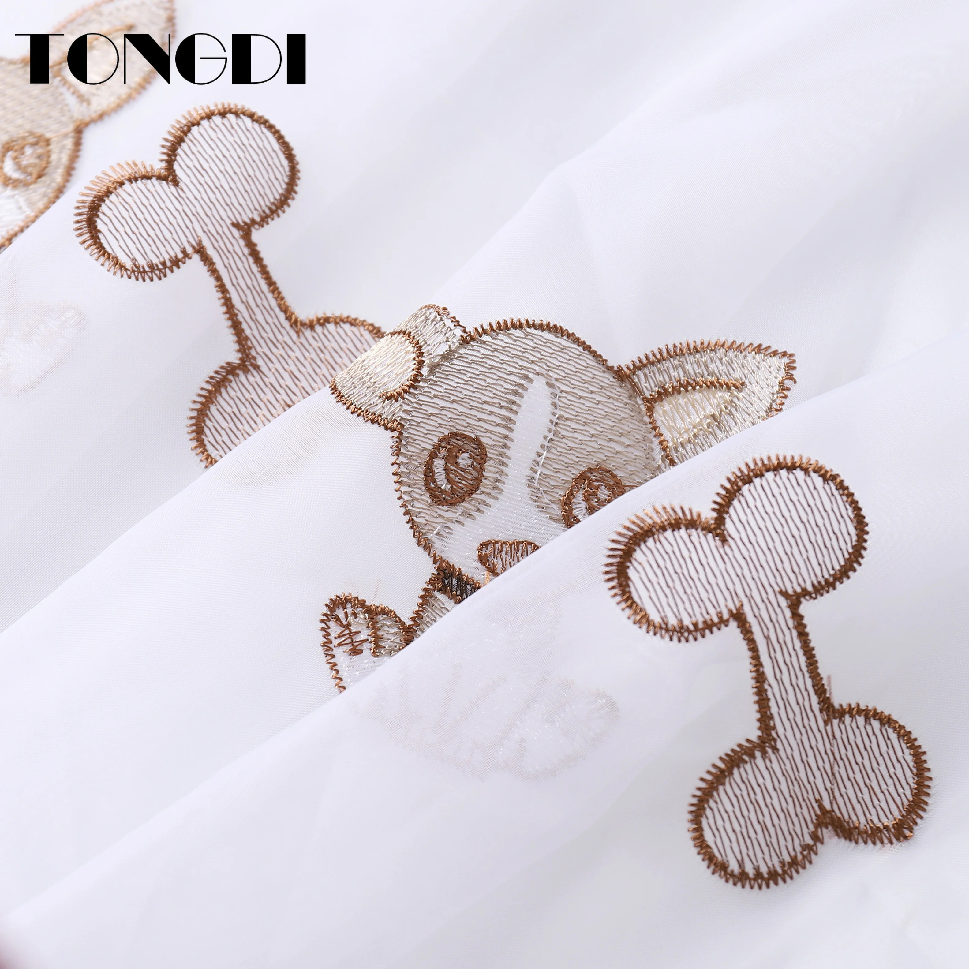 TONGDI Home Kitchen Children Curtains Cartoon Doggie Embroidery White Tulle Valance Decoration For Window Dining Room | Дом и сад