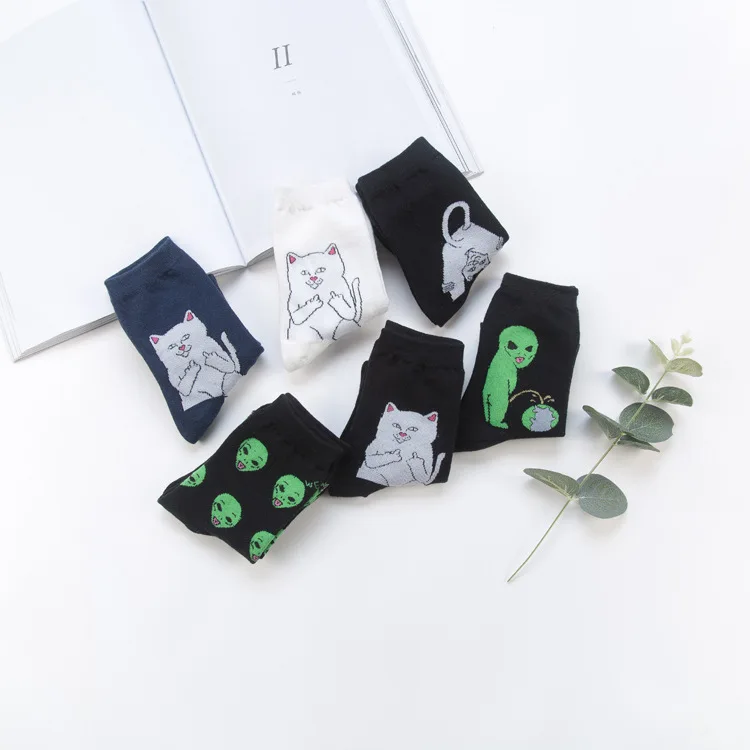 Женские носки унисекс мультяшный Кот Забавный носок инопланетянин планета