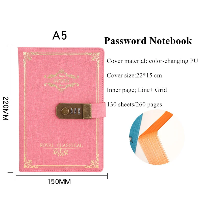 Agenda A5 Business Password Notebook For Gils School Stationery Journal Line-Grid Travel Daily Planner Kawaii Office Supplies | Канцтовары