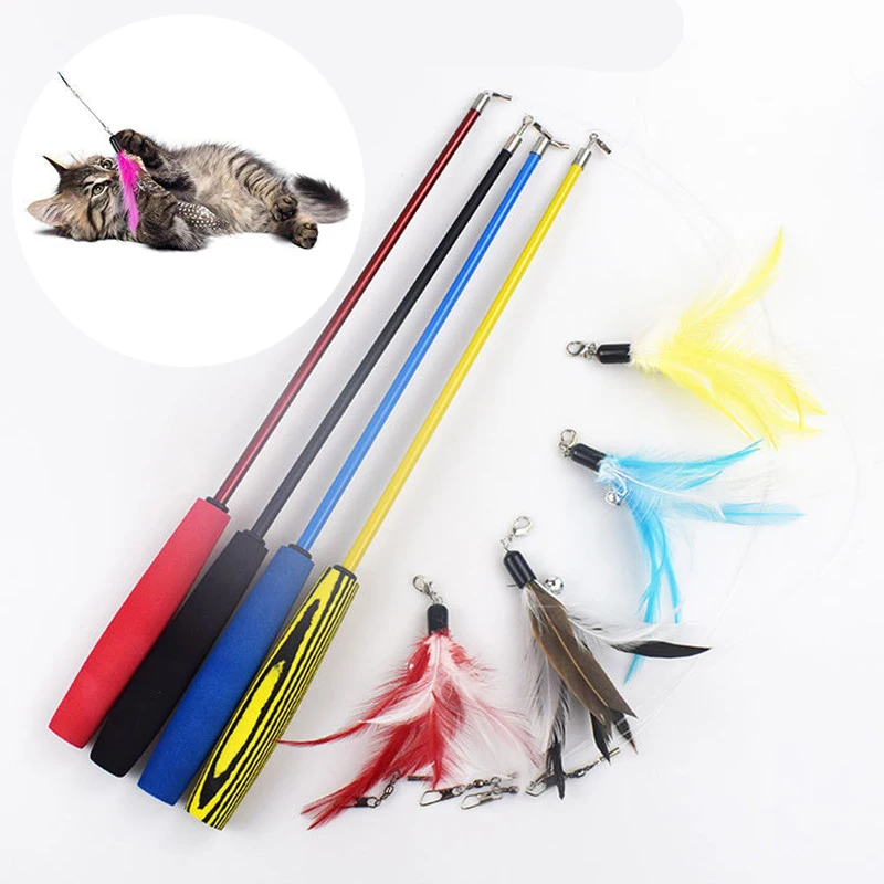 

Интерактивная игрушка для кошек, перьевая палочка, палочка для домашних животных, выдвижной питомец, запасной колокольчик, товары для котят