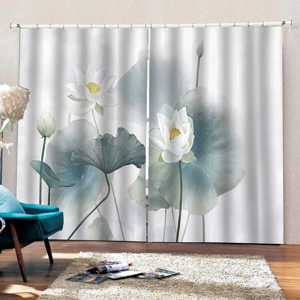 

Blue louts curtains 3D Curtain Luxury Blackout Window Curtain Living Room Blackout curtain