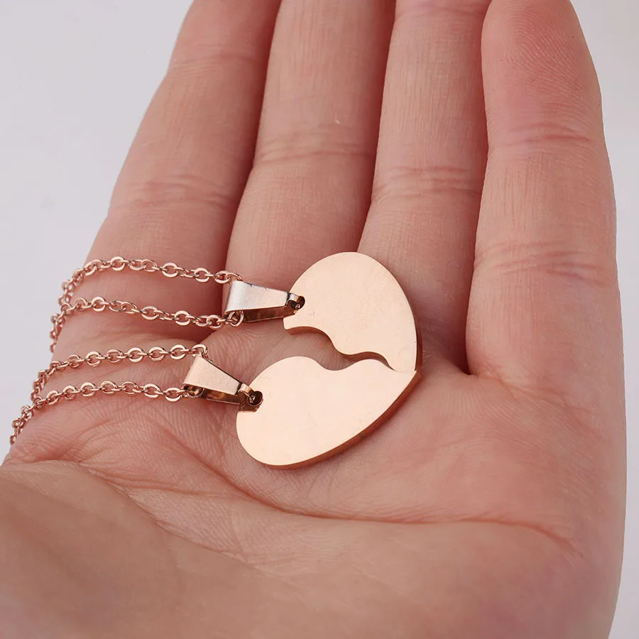 

10Pairs 45cm Split Heart Pendant Necklace Mirror Polish Stainless Steel Statement Necklace For Women Mens Lovers Fashion Jewelry