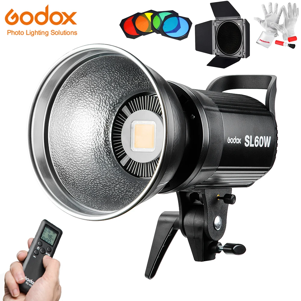 Белый Godox SL60W светодиодный видео светильник 5600K 60W CRI 95+ Bowens крепление с дистанционным управлением и BD-04 двери сарая сотовая сетка 4 цвета фильтры - Цвет: Белый