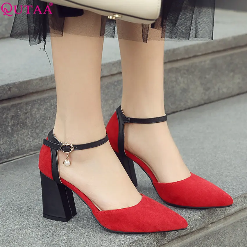 Женские туфли лодочки из флока QUTAA бежевые повседневные двух предметов с острым