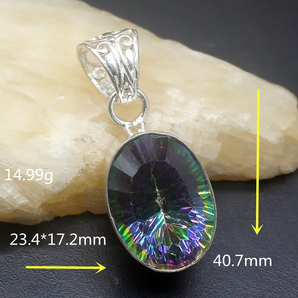 Gemstonefactory Jewelry Big Promotion 925 Silver Elegant Fire Mystic Topaz Charms Women Ladies Mom Gifts Necklace Pendant 0436 |