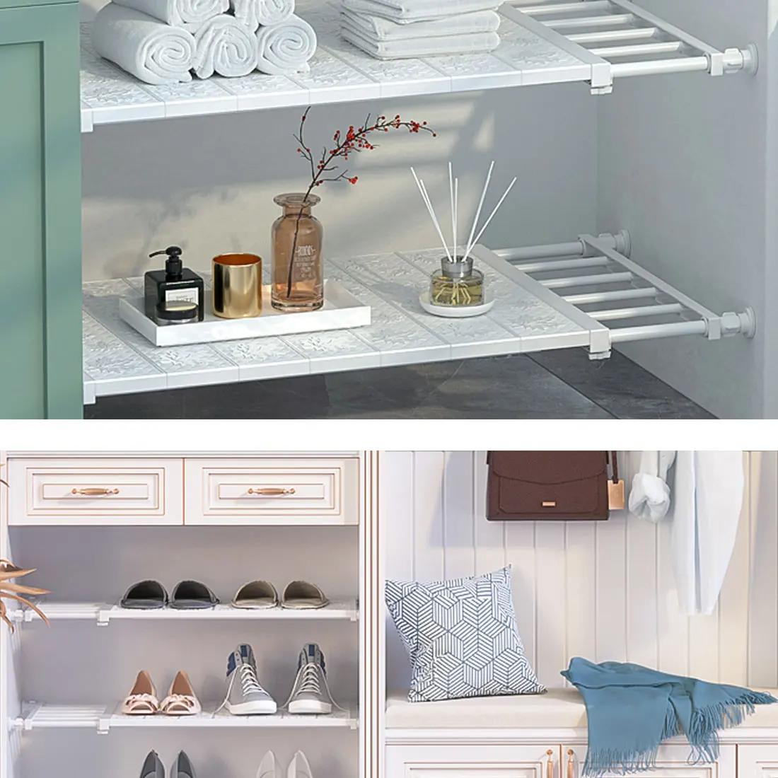 

Home Nail-Free Wardrobe Layer Partition Telescopic Closet Wardrobe Layer Storage Rack Cabinet Shelf Wardrobe Partition Board