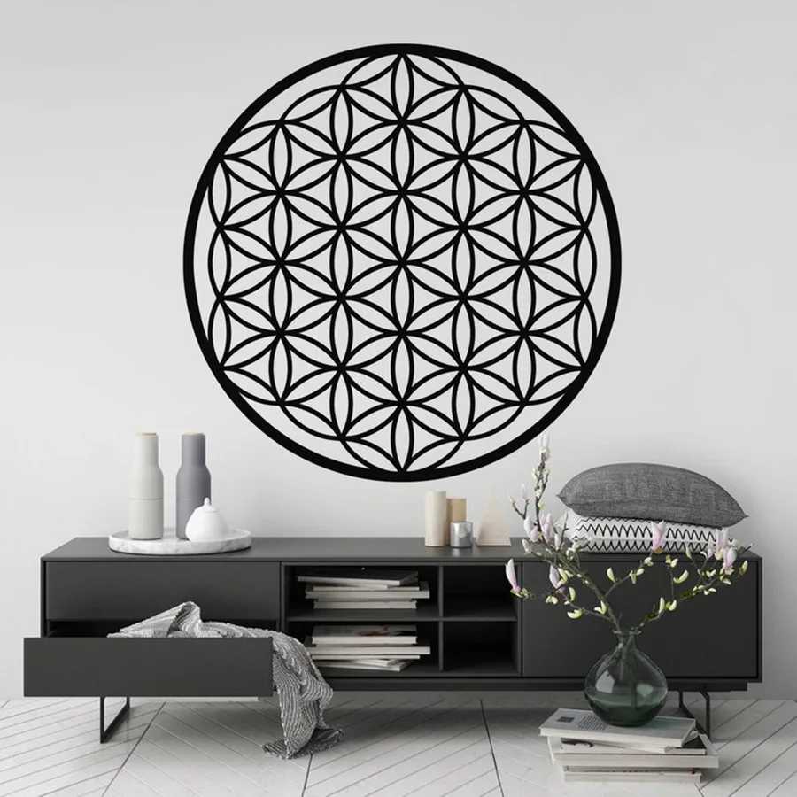 

42X42CM Flower of Life Vinyl Wall Stickers Spiritual Symbol Teenager Living Room Bedroom Decor Aesthetic Wall Decoration Art