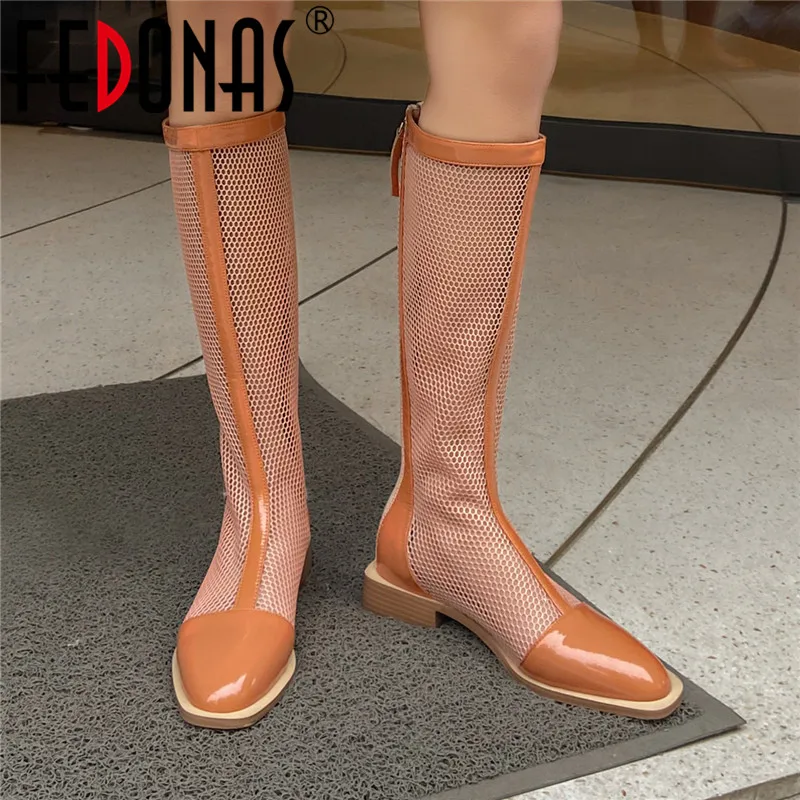 

FEDONAS Pointed Toe Knee High Boots Back Zipper Genuine Leather Women Summer Boots Cool 2021 Trend Working Basic Shoes Woman