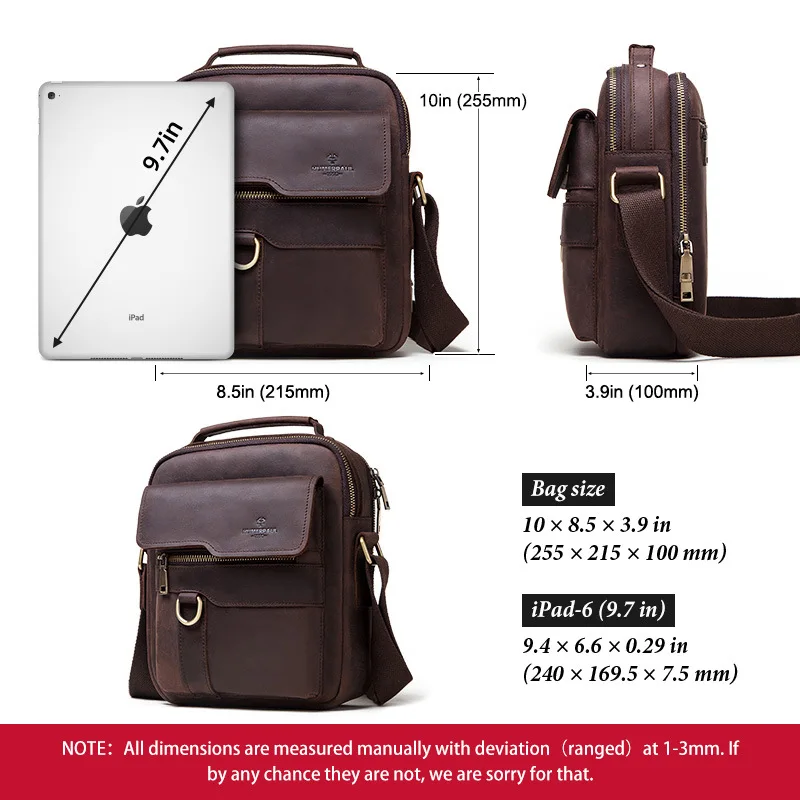 Мужская однотонная сумка через плечо Johnature из воловьей кожи Крейзи Хорс деловой