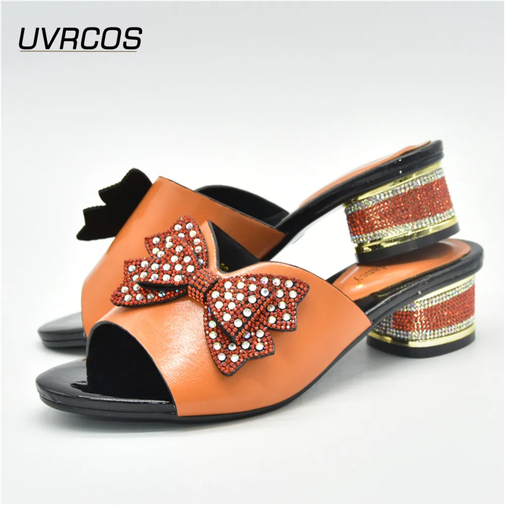 Orange Designer Shoes Women Luxury 2021 Summer Shoes Women Ladies Slippers With Heels Womens Dress Shoes Square Lady Party Pumps