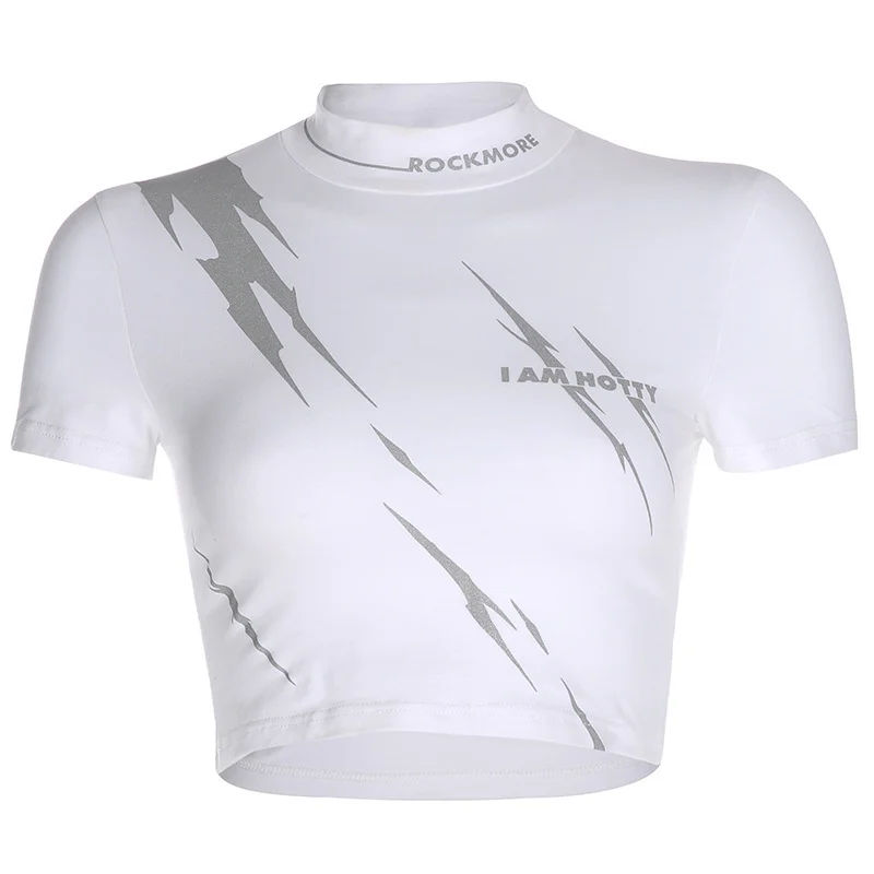 

Reflective T Shirts Women Aesthetic Crop Top Summer White T Shirts Sexy Tops Short Sleeve Female Spring Clothes Streetwear Y2K