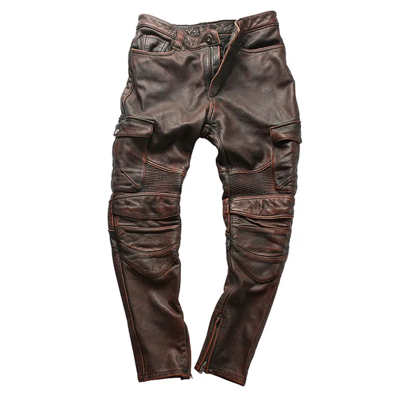 

2021Genuine Leather Pants Men's Full Cowhide Slim-Fitting Motorcycle Riding Pants Motorcycle Leather Pants Trend Trousers Pants