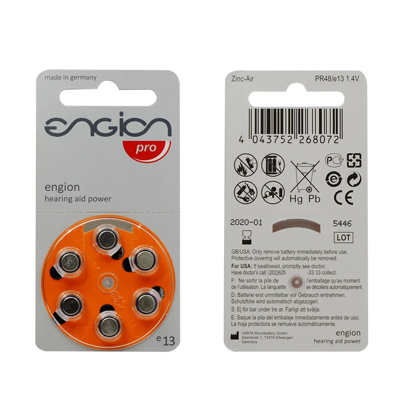 Оригинальный цинковый слуховой аппарат Engion Brand 13 A13 13A P13 E13 S13 PR48 60 шт. аккумулятор