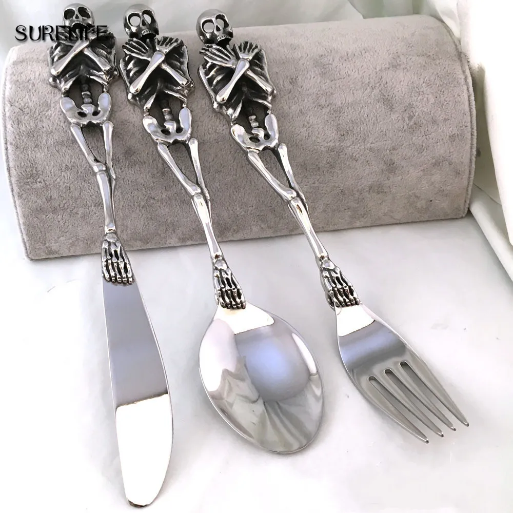 

316L Stainless Steel Skull Fork/Spoon/Knife Tableware Cutlery Spoon Fork Sets Dining Forks Bento Accessories Kitchen Goods