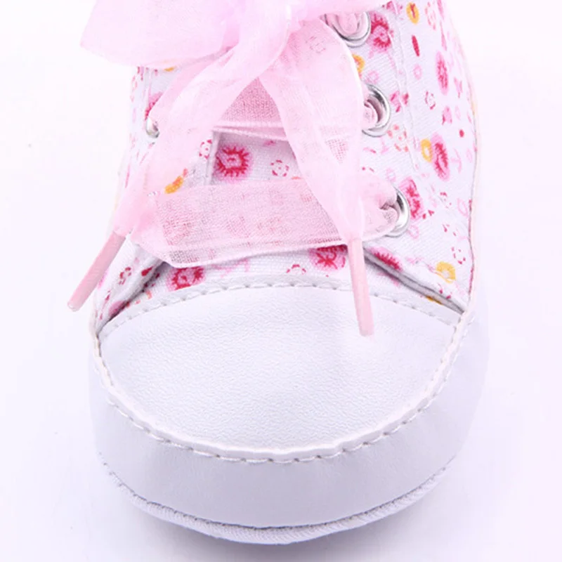 

Baby Shoes Flower Ribbon Girl Sneaker Lace Up Floral Prewalkers Infant First Walkers