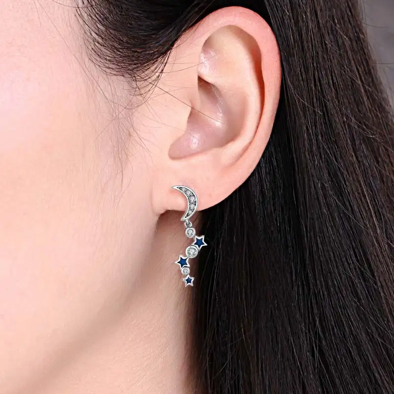 Серьги TONGZHE из чистого серебра 100% пробы с подвесками в виде полумесяца и